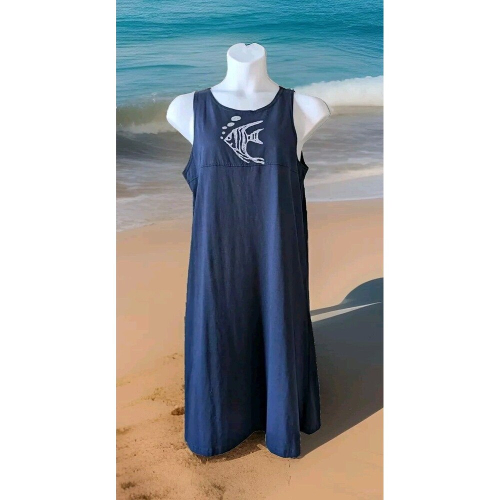 Vintage Copa Cabana Blue Fish Long Maxi T-Shirt Dress Size P Large Made in USA